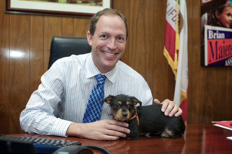 Brian at desk with puppy