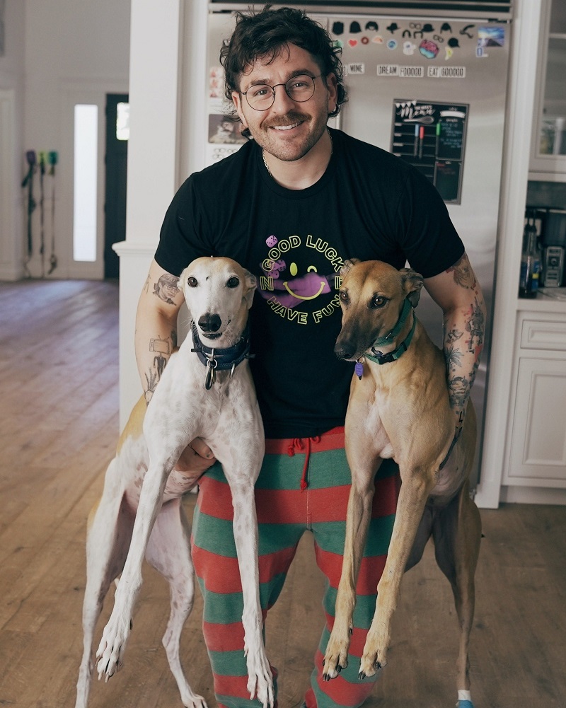 Julien and dogs outside