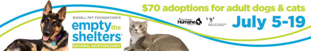 Bissell Pet Foundation's Empty the Shelters National Adoption Event, $70 adoptions for adult dogs & cats July 5-19