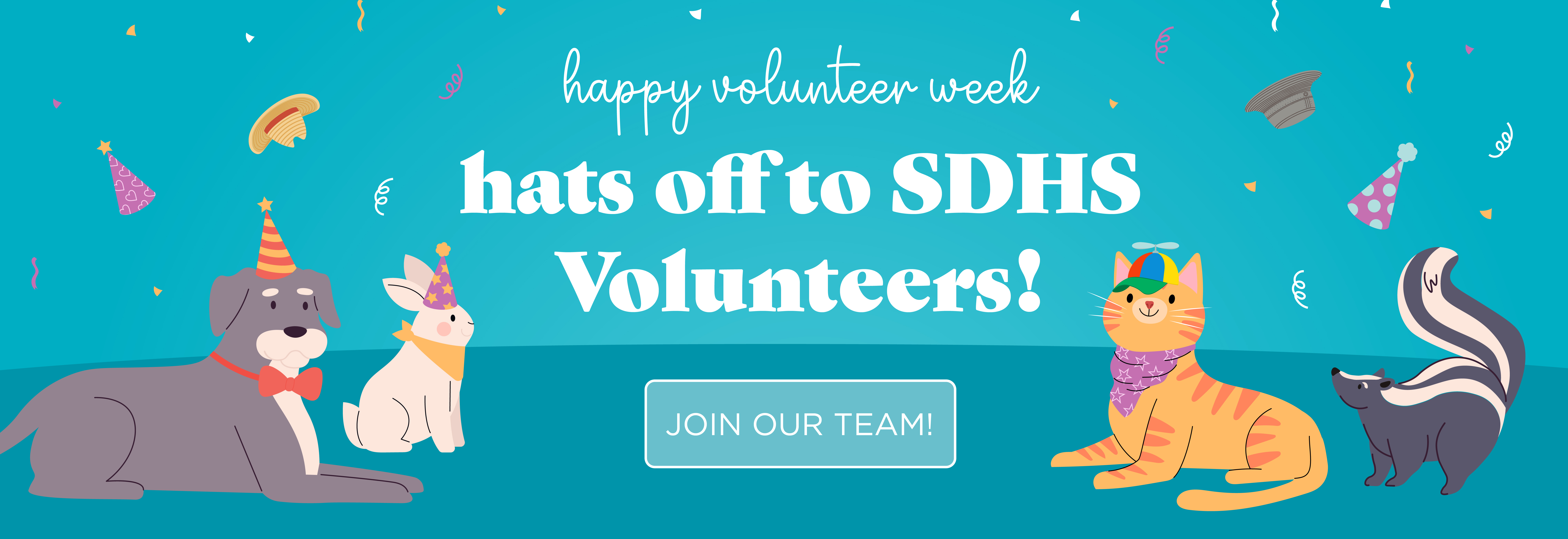 Happy volunteer week! Hats off to the SDHS Volunteers! Join our Team