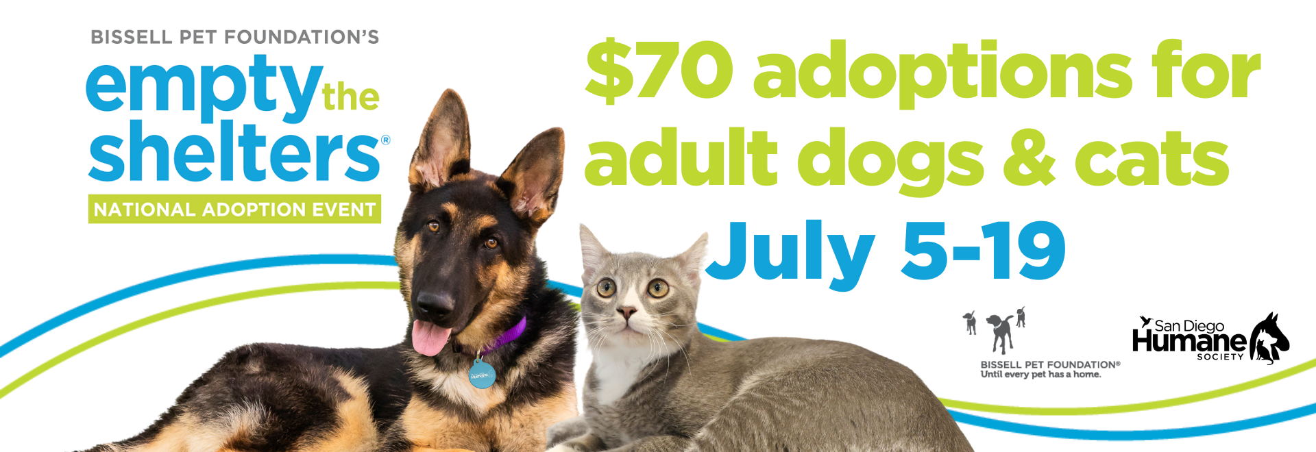 $70 adoptions for adult dogs & cats | July 5-19